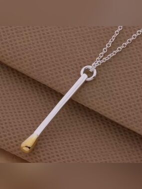 Italian Luxury Jewelry Silver 925 Long Pendant Necklace Two Tone Modern NWOT
